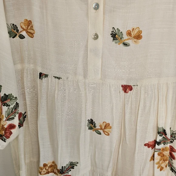 NWT Figueroe & Flower Floral Beige 3/4 Sleeve Embroidered Tier  Dress Size Large - Picture 6 of 11